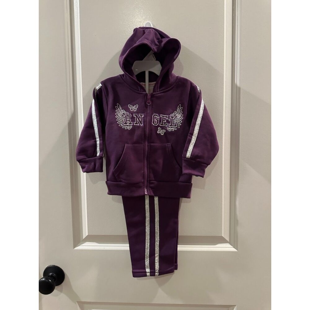 NWT Teddy Boom Girl Two Piece "Anrgel" Purple Track Suit Size 18 Months